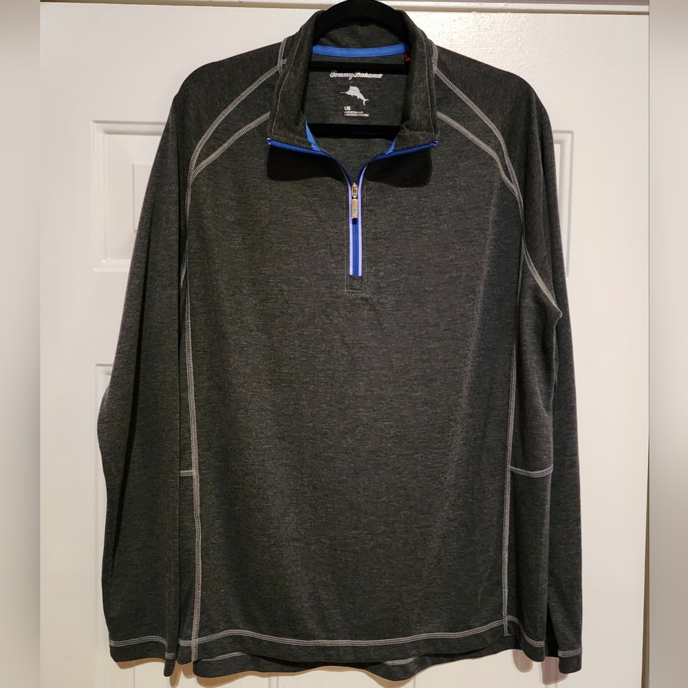 NWOT Men's Tommy Bahama - Gray Quarter Zip Pullover w/ Blue Trim Size:Large